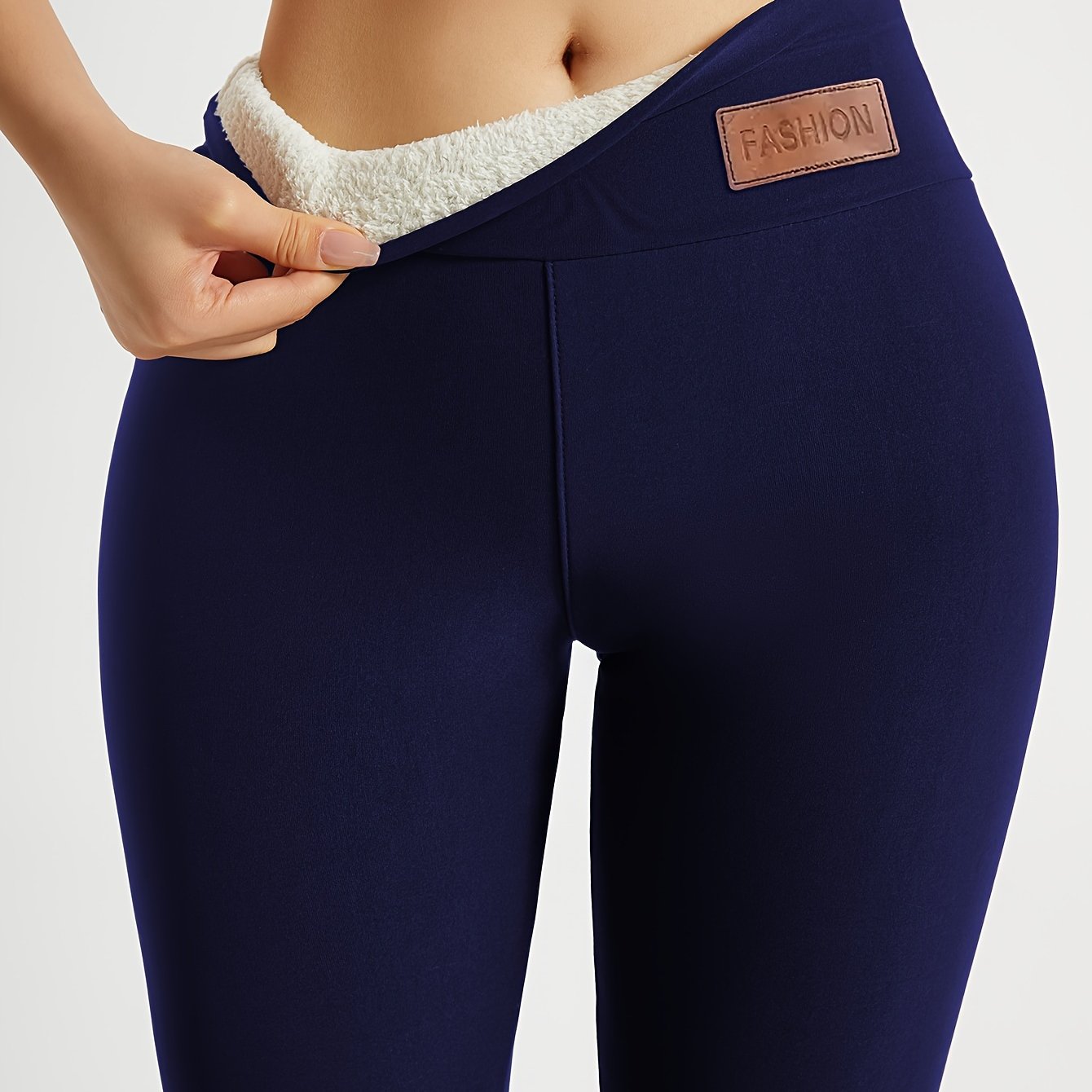 Everyday Elegance, Women's High-Waisted Slim Fit Leggings - Warm, Thickened, Elastic Waistband, Stretchy Polyester-Spandex Blend, Solid Black, "FASHION" Detail, Ideal for Yoga & Casual Wear